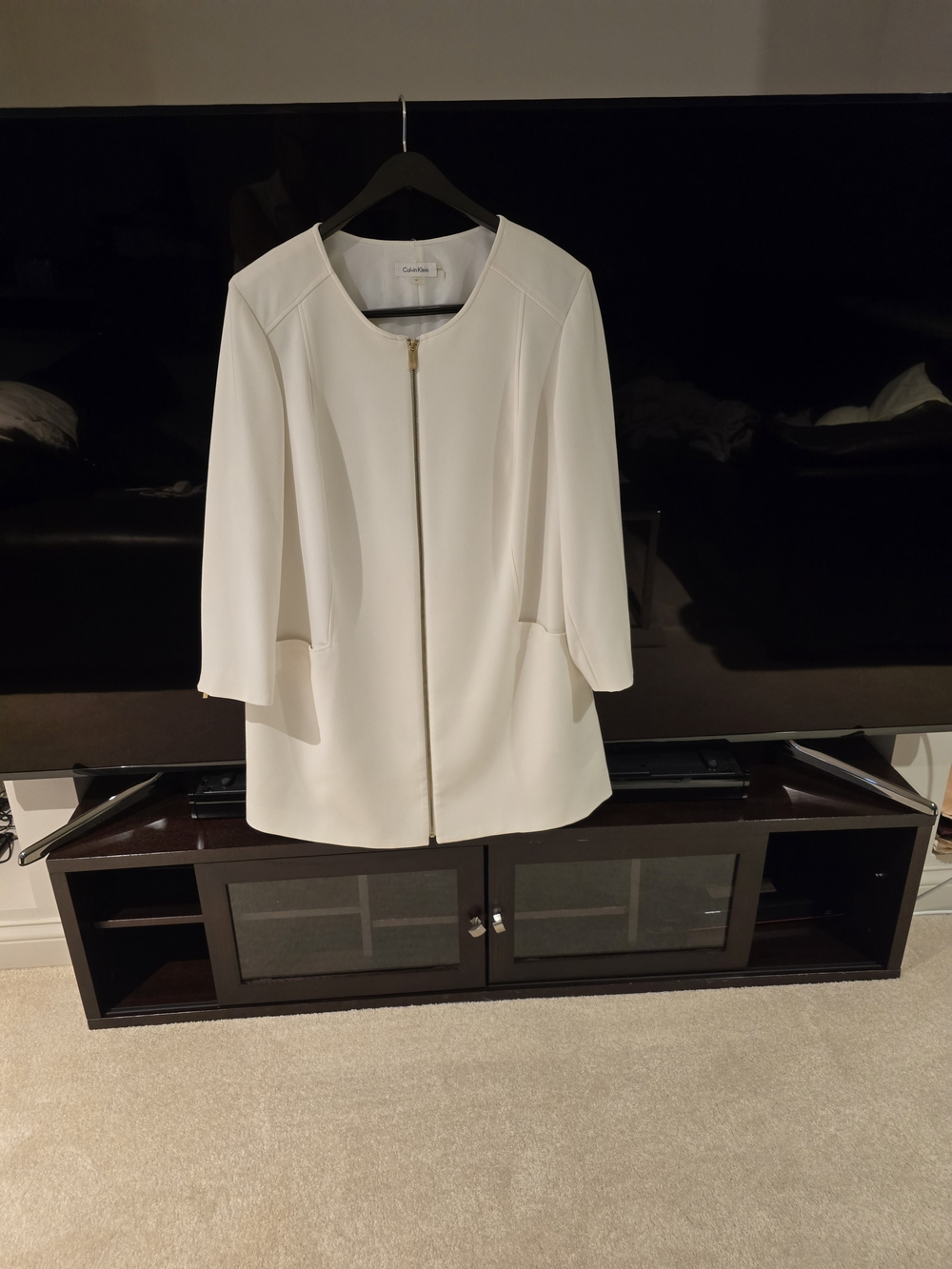 Calvin Klein Ivory Zip-Front Collarless Blazer